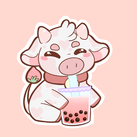 Strawberry Cow Boba Sticker