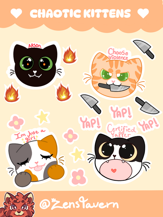 Chaotic Kittens Sticker Sheet